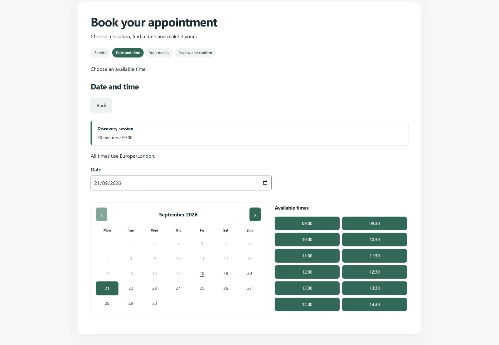 MF Appointment Booking — vista 2