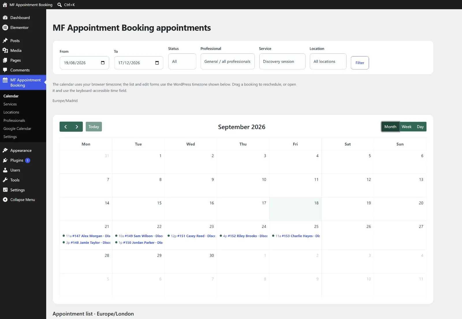 MF Appointment Booking — vista 5